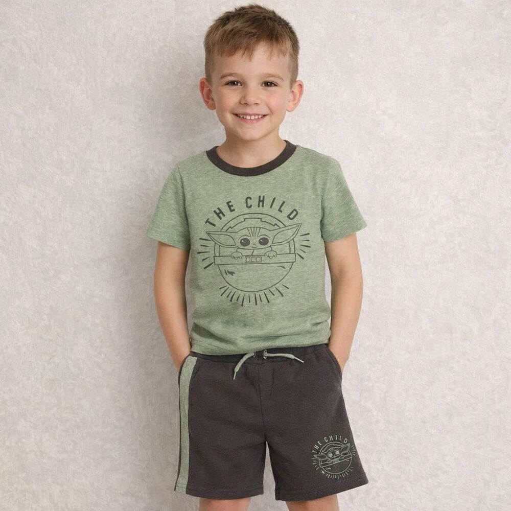 Baby Yoda The Child Boys T-Shirt & Shorts Outfit Set Star Wars Green Size 4T
